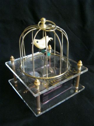 Vtg Sankyo Acrylic Exposed Schmid Mechanism Bird In Cage Music Box Plays Well