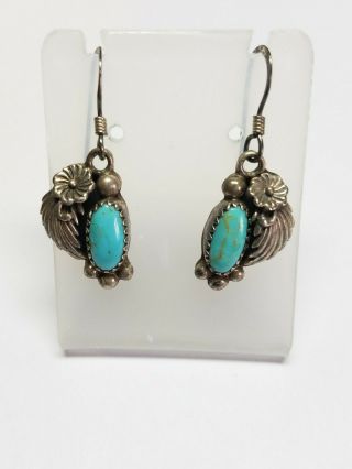 Vintage 925 Sterling Silver Turquoise Native American Dangle Earrings