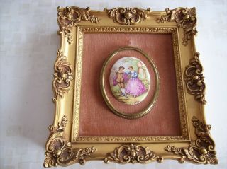 Vintage Ornate Gold Framed Matted Limoges Porcelain Signed Fragonard Victorian 2