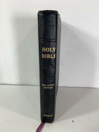 Vintage 1950s Self Pronouncing Holy Bible World Publishing Black Leather Cover