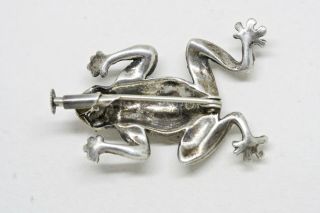 VINTAGE French ART DECO Sterling Silver FROG Brooch MARCASITE & Green Paste 4
