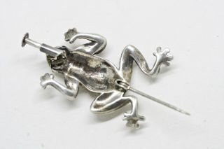 VINTAGE French ART DECO Sterling Silver FROG Brooch MARCASITE & Green Paste 5