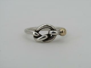Vintage Sterling Silver & 14k Yellow Gold Love Knot Band Ring Size 5.  5