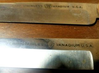Vintage Flint Arrowhead Set Of 8 Steak Knives Walnut Holder USA Made 2