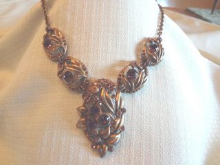 Fabulous Early Vintage Deco Necklace With Amethyst Glass Stones