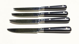 Set Of 4 Vtg Forged Bakelite Black Handle Ginkgo Le Prix Stainless Dinner Knives