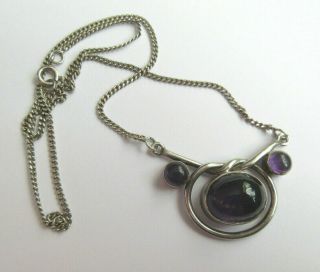 Lovely Vintage Sterling Silver 925 & Amethyst Pendant Necklace Chain