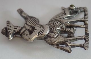 VINTAGE MEXICAN STERLING SILVER TURQUOISE MAN RIDING HORSE BROOCH 2