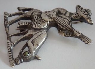 VINTAGE MEXICAN STERLING SILVER TURQUOISE MAN RIDING HORSE BROOCH 7