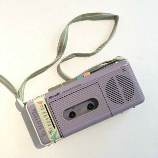 Vintage Sharp Qt - 50 (l) Purple Stereo Am/fm Cassette Recorder Radio