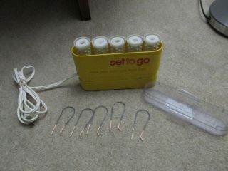 Vintage 1975 Set To Go By Clairol Traveling Electric 5 Hot Rollers Curlers Clips