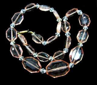 Pretty Pale Pink Glass Beaded Necklace Vintage Flat Octagonal Bead Faceted 16 "