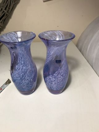 Vintage Art Studio Glass Caithness Posy Vases Mottled Lilac And Blue