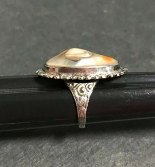 Vtg 5.  4 g Sterling Silver Abalone Mother Of Pearl Shell Cabochon Ring Size 4.  75 2