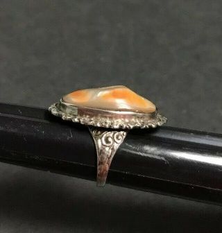 Vtg 5.  4 g Sterling Silver Abalone Mother Of Pearl Shell Cabochon Ring Size 4.  75 3