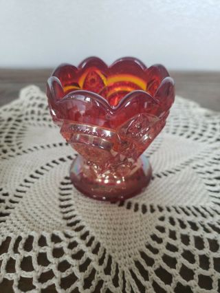 IMPERIAL GLASS Sunset Ruby Carnival Glass EGG CUP Iridescent Vintage 2