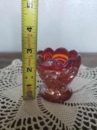 IMPERIAL GLASS Sunset Ruby Carnival Glass EGG CUP Iridescent Vintage 3
