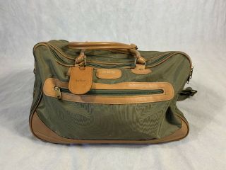 Vintage Hartmann Luggage Khaki Ballistic Nylon Duffel Leather Carry On Bag Euc