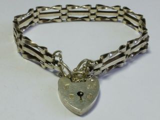 Vintage 925 Sterling Silver Charm Bar Gate Bracelet Heart Clasp 12.  6g 7 " Bg5