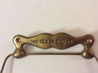 Vintage Toilet Paper Holder WOOD ROLLER Brass Wall Mount,  “1st Class Toilet” 2