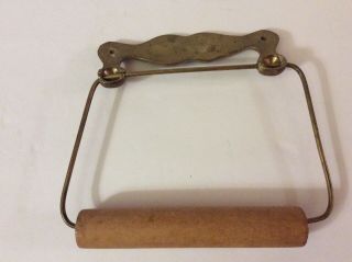 Vintage Toilet Paper Holder WOOD ROLLER Brass Wall Mount,  “1st Class Toilet” 3
