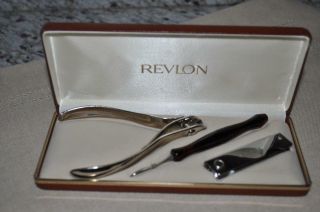 Vintage Revlon Manicure Set - Side Clippers,  Nail Cleaner,  Cuticle Pusher,  Trim