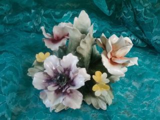 Vintage Capodimonte Italian Porcelain Flower Candle Holder Candlestick Floral