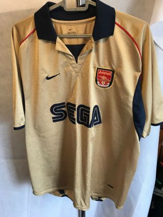 Arsenal Fc Away Football Shirt 2001/2002 Size Xl Nike Sega Vintage Top Gold Blue