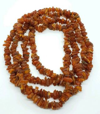 Vintage Raw Cut Baltic Amber Nugget 60 " Opera Length Strand Necklace