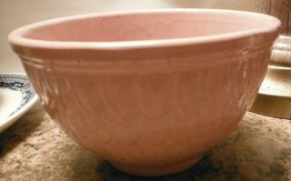 Vintage Mccoy Pottery White Stoneware Fish Scale Feather Design Mixing Bowl Pink