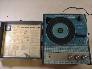 Vintage Califone 1420b Portlable Record Player - Blue Case -