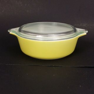 Vintage Pyrex Casserole Dish With Lid Yellow Small 1 Pint Round 470 - C