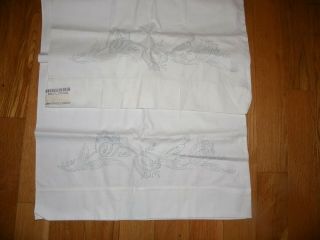 Vintage Stamped Pillowcases Pair Embroidery Frederick Herrschner Tulips 40s - 50s