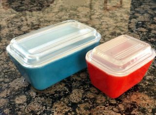 Vintage Pyrex 502 - B And 501 - B Small Loaf Pans Orange And Teal Baking Or Fridge