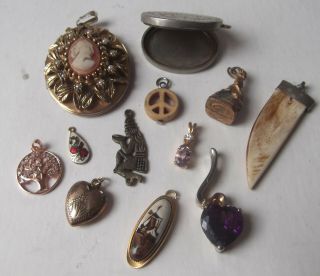 Vintage Pendants Incl.  Rolled Gold & Sterling Silver Tree Of Life,  Locket,  Cameo