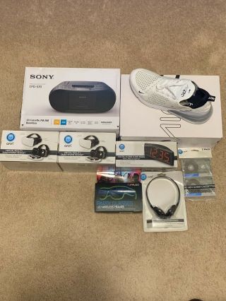 Nike Shoes Size 11,  Sony Radio,  Alarm Clock,  Party Glasses,  Dvr Headset,  Tapes