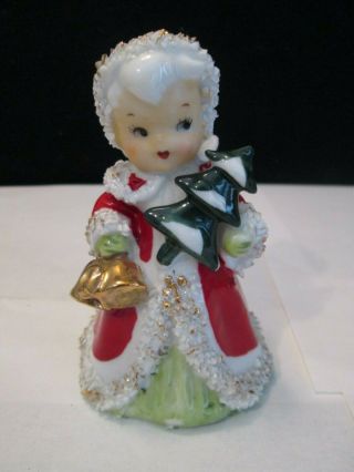 Vintage Lefton Christmas Angel Bell Holding Tree And Gold Bells