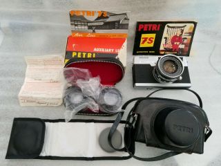 Vintage Petri 7s Camera,  Case,  Wide Angle & Telephoto Lenses,  Case,  Instructions