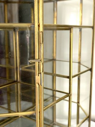 Vintage Brass Glass Trinket Display Case Wall Curio Cabinet Mirrored Door 8x10 4