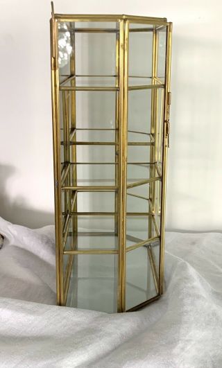 Vintage Brass Glass Trinket Display Case Wall Curio Cabinet Mirrored Door 8x10 8