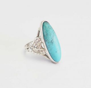 Vintage Sterling Silver And Oval Blue Turquoise Native American Ring Size 5.  5