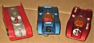 3 1960s Vintage 1/32 Can Am Racer Slot Cars W/chassis W/motors