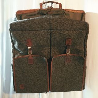Vtg Hartmann Leather Tweed Hanging Garment Bag Folding Luggage No Shoulder Strap