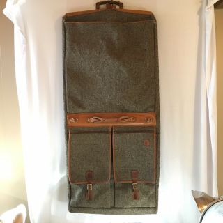Vtg Hartmann Leather Tweed Hanging Garment Bag Folding Luggage No Shoulder Strap 2