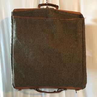 Vtg Hartmann Leather Tweed Hanging Garment Bag Folding Luggage No Shoulder Strap 4
