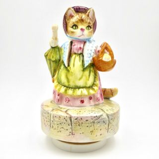 Beatrix Potter Music Box Mrs Ribby Cat Figurine Schmid Plays Tiny Dancer Vintage
