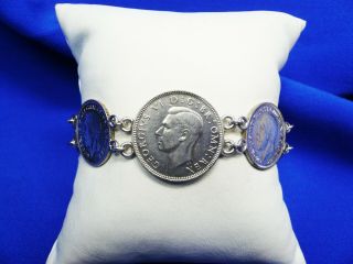 Vintage British Silver Coin Charm Bracelet 7 1/2 " Long