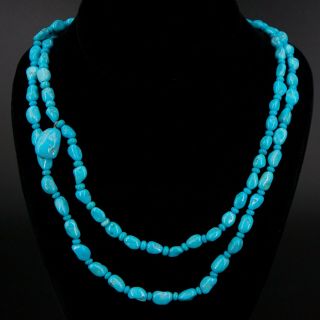 Vtg Sterling Silver - Sunwest Turquoise Bead Strand 60.  25 " Toggle Necklace - 71g