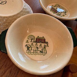3 vintage Metlox Poppytrail Homestead Provincial 8 ' basketweave tab handle bowls 5