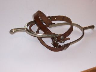 Vintage Us A.  B.  Marked Cavalry Spurs,  With Leathers,  Wwi